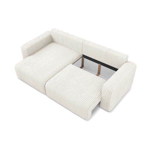 Kremno bela raztegljiva/s prostorom za shranjevanje kotna sedežna garnitura iz rebrastega žameta (levi kot/z ležalnikom) Kona – Makamii-image-4