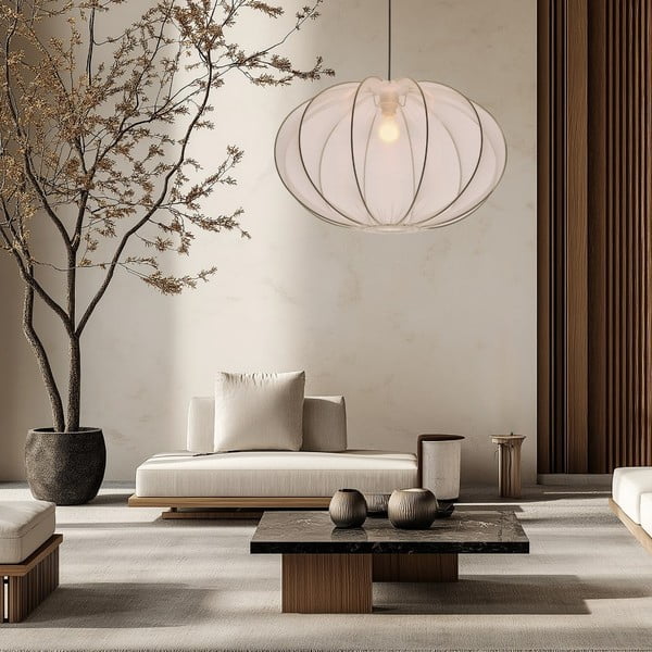 Bela viseča svetilka s tekstilnim senčilom ø 60 cm Mellow – Candellux Lighting-image-2