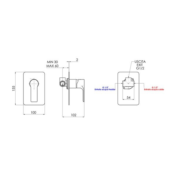 Mat črna vgrajena armatura za tuš (1 izhod) Pax – Sapho-image-1