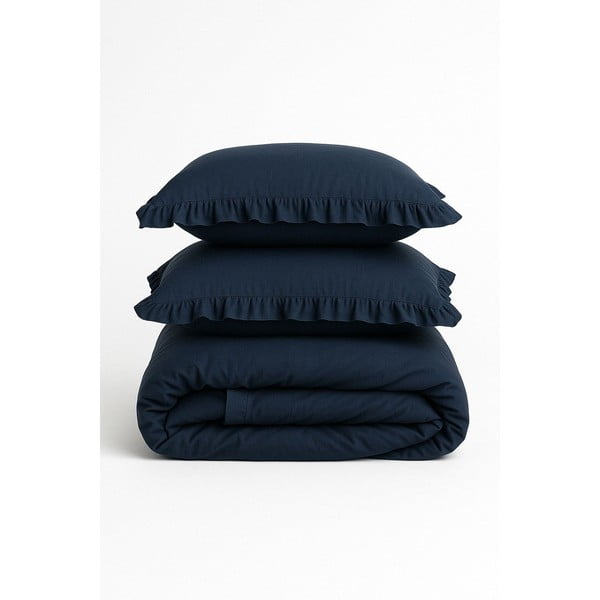 Temno modra podaljšana posteljnina za zakonsko posteljo iz renforce bombaža 240x220 cm Ruffle Striped – Mila Home Luxury