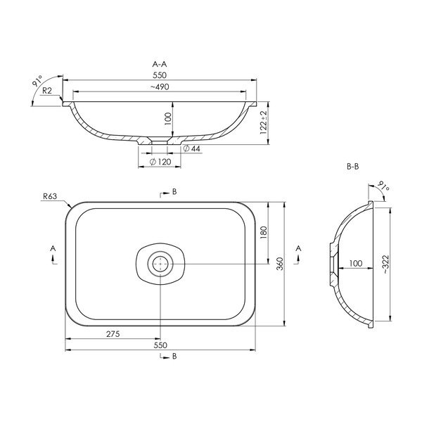 Bel vgradni umivalnik iz mineralnega kompozita 55x36 cm Japura – Sapho-image-3
