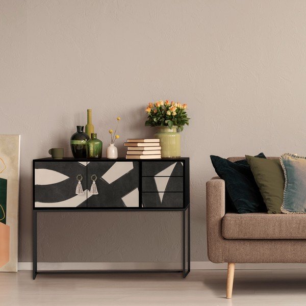 Črna/bež nizka komoda 113x92 cm Freya – Really Nice Things-image-2