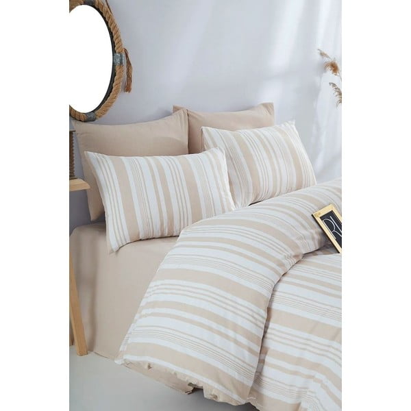 Bež bombažna podaljšana posteljnina za zakonsko posteljo 200x220 cm – Mila Home-image-1