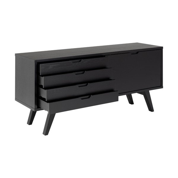 Črna nizka komoda v hrastovem dekorju z drsnimi vrati 160x72 cm A-Line – Actona-image-3