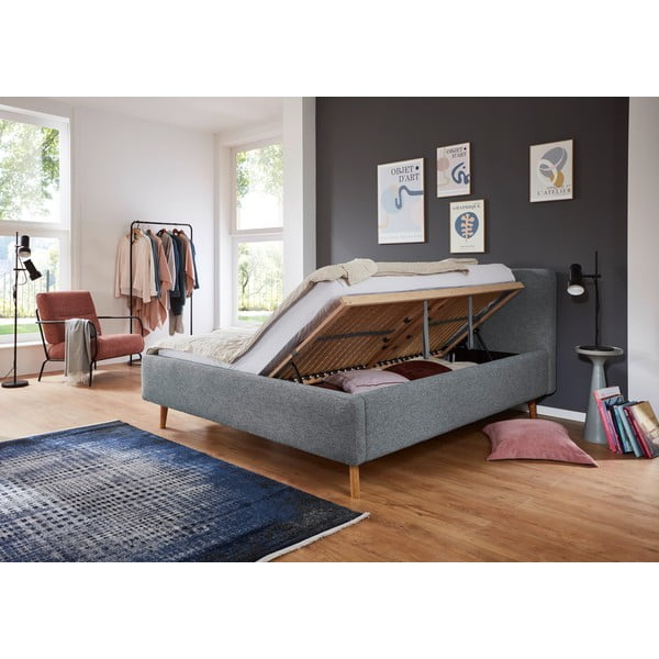 Temno siva oblazinjena zakonska postelja s prostorom za shranjevanje z letvenim dnom 180x200 cm Mattis – Meise Möbel-image-3