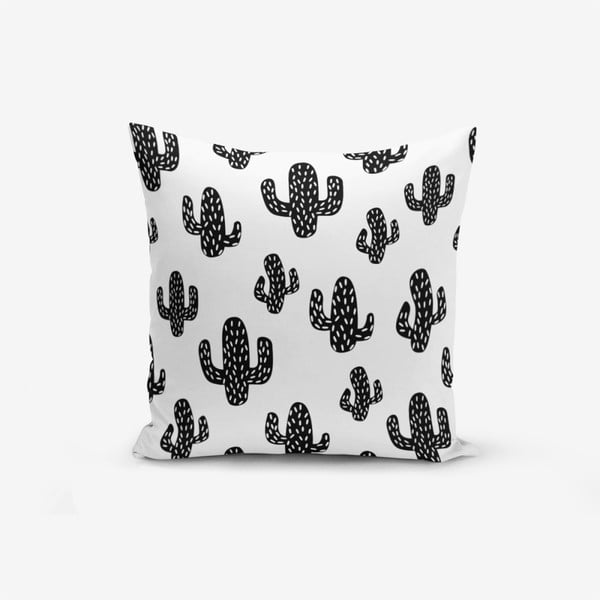 Črno-bela prevleka za vzglavnik iz mešanice bombaža Minimalist Cushion Covers Black White Cactus, 45 x 45 cm