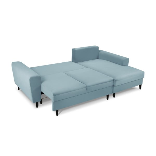 Svetlo modra raztegljiva kotna sedežna garnitura s prostorom za shranjevanje iz rebrastega žameta (desni kot/z ležalnikom) Kyoto – Cosmopolitan Design-image-2