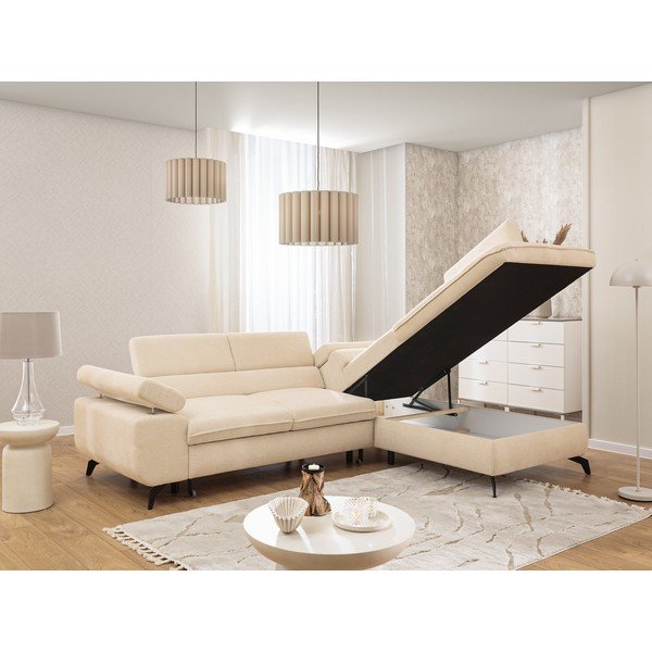 Kremno bela kotna sedežna garnitura iz šenilje (desni kot/v obliki črke L) Marbeya  – Ropez-image-4