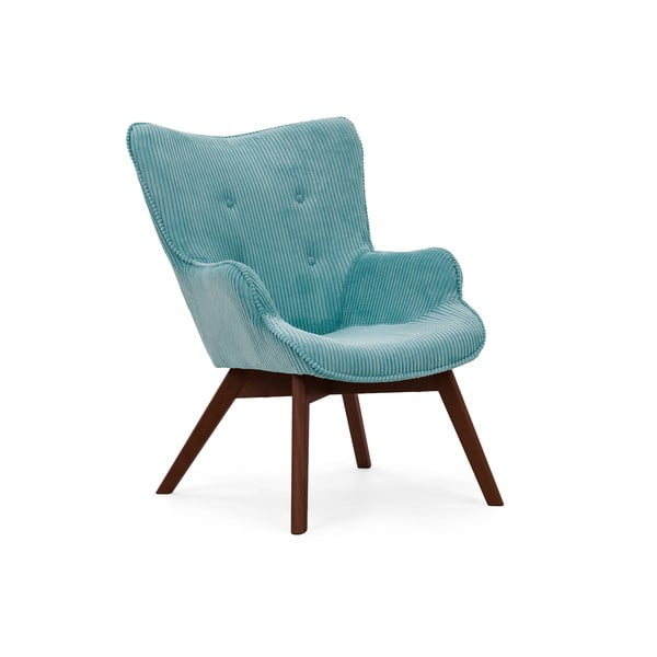 Turkizen fotelj z naslonjalom za noge iz rebrastega žameta Niko – Ropez-image-4