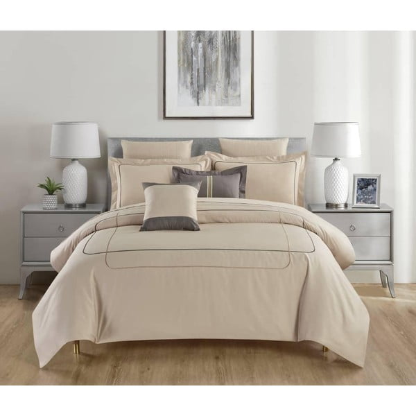 Bež enojna posteljnina iz renforce bombaža z rjuho 6-delna 140x200 cm Calm of Lines – Mila Home Luxury