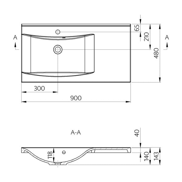 Bel umivalnik iz mineralnega kompozita 90x48 cm Luciola – Sapho-image-4