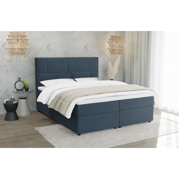Temno modra boxspring postelja s prostorom za shranjevanje 180x200 cm Lola – Ropez-image-1
