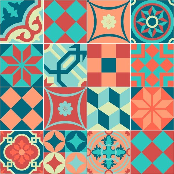 Set 16 ambientov stenske nalepke ploščice Azulejos barvite Vintage slog, 10 x 10 cm-image-1