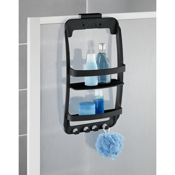 Črna plastična viseča kopalniška polica z namestitvijo brez vrtanja Universal – Wenko-image-1