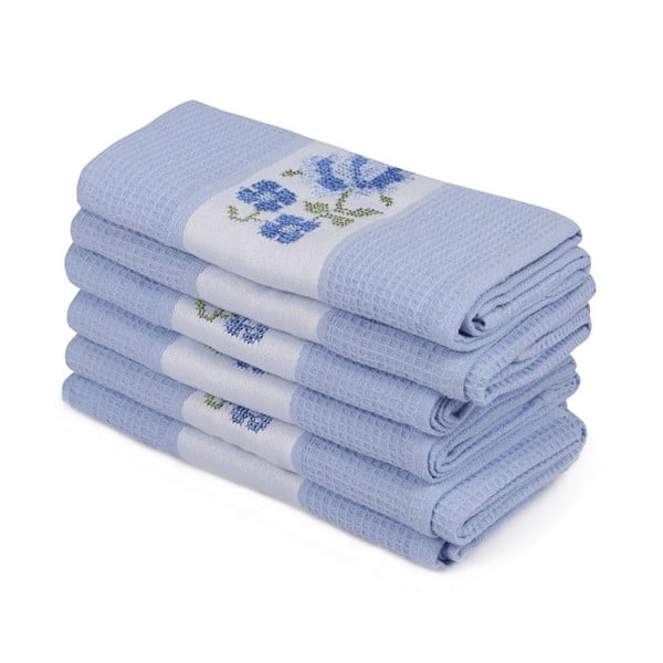 Komplet 6 modrih brisač iz čistega bombaža Simplicity, 45 x 70 cm
