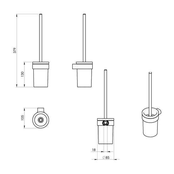 Bela/v zlati barvi steklena stenska WC ščetka Gedy Pirenei – Sapho-image-2