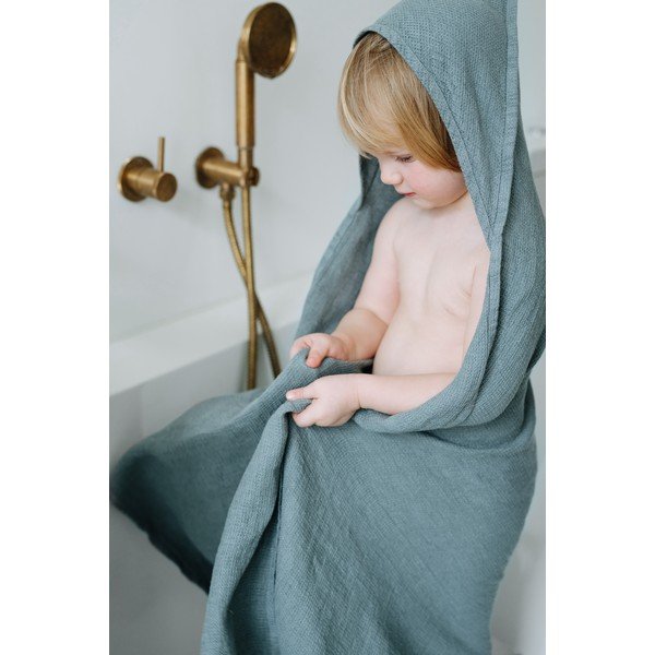 Otroška modra lanena brisača Linen Tales Waffle, 100 x 100 cm-image-3