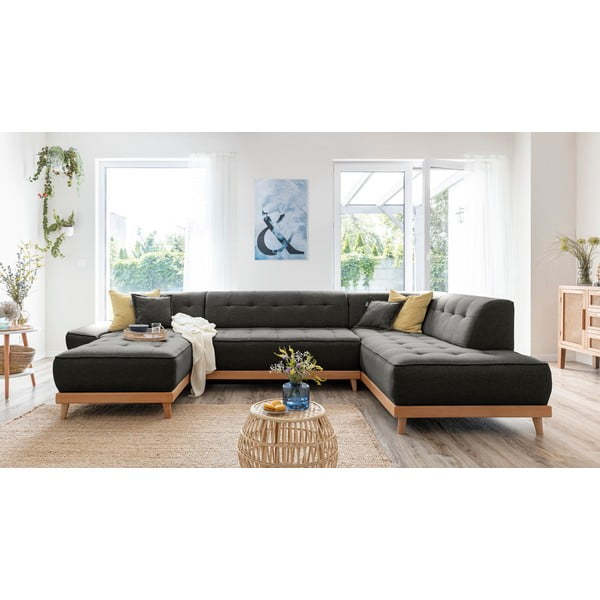 Temno siva raztegljiva sedežna garnitura v obliki črke U Miuform Dazzling Daisy, desni kot-image-3