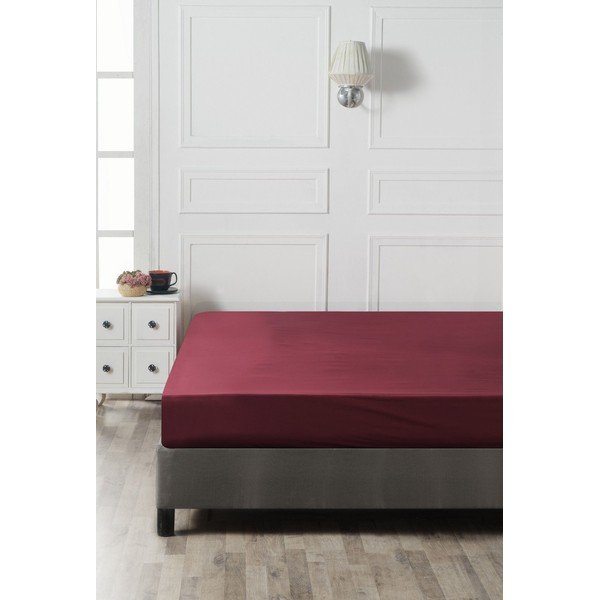 Bordo rdeča napenjalna bombažna rjuha 140x200 cm – Mijolnir-image-2