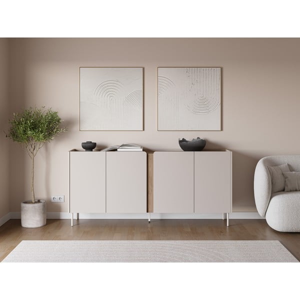 Kremno bela/naravna komoda v hrastovem dekorju 180x82x40 cm Lucile – Marckeric-image-1