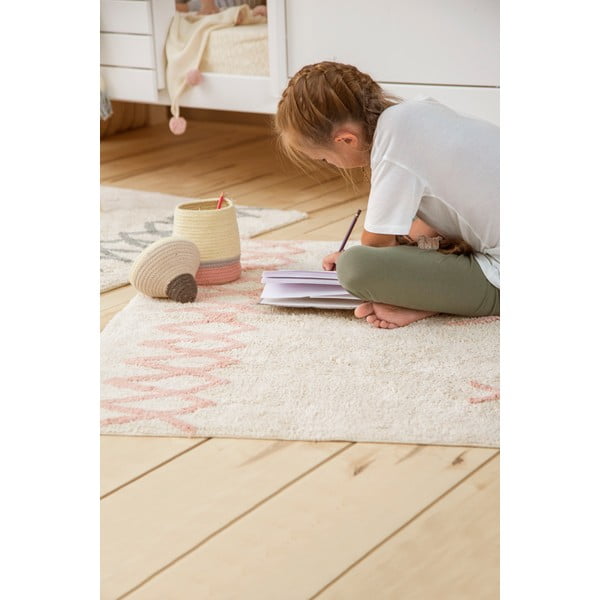 Rožnata/kremno bela pralna ročno tkana bombažna preproga 120x160 cm Atlas Natural – Lorena Canals-image-1