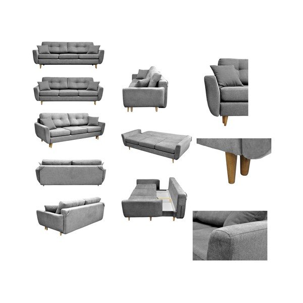 Siva raztegljiva sedežna garnitura s svetlimi nogami Mazzini Sofas Rose-image-1