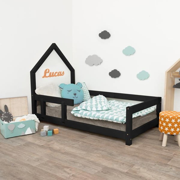 Črna otroška postelja z levim bokom Benlemi Poppi, 90 x 160 cm
