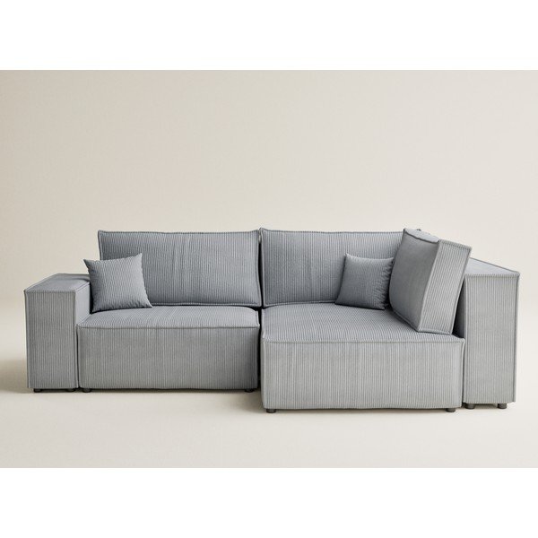 Siva raztegljiva/s prostorom za shranjevanje kotna sedežna garnitura iz rebrastega žameta (desni kot/v obliki črke L) Tonga – Maison de Rêve-image-2