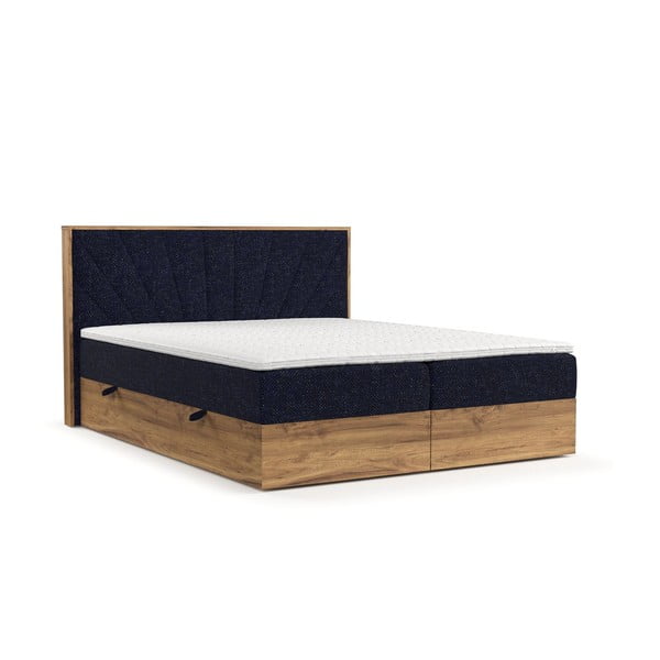 Boxspring postelja s prostorom za shranjevanje v temnomodri in naravni barvi 140x200 cm Asahi – Maison de Rêve