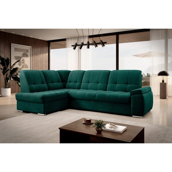 Zelena žametna raztegljiva/s prostorom za shranjevanje kotna sedežna garnitura (levi kot/v obliki črke L) Sado – ELTAP-image-4