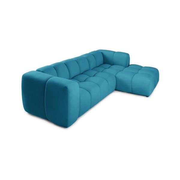 Turkizna žametna kotna sedežna garnitura (desni kot z ležalnikom) Cube – Bonami Selection-image-3