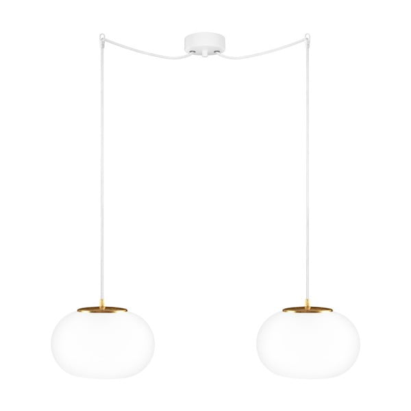Dvojna viseča svetilka iz opalnega stekla z zlato vtičnico in belim kablom Sotto Luce DOSEI