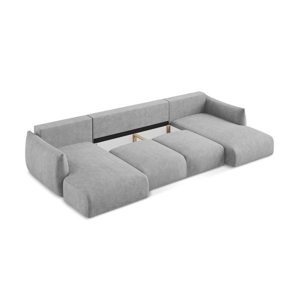 Svetlo siva raztegljiva kotna sedežna garnitura iz šenilje (v obliki črke "U") Leila – Makamii-image-4