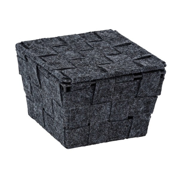 Temno siva košara iz filca Wenko Mara s pokrovom, širine 14 cm