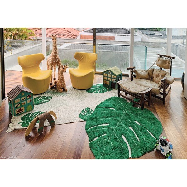 Temno zelena pralna ročno tkana bombažna otroška preproga 120x180 cm Monstera Leaf – Lorena Canals-image-4