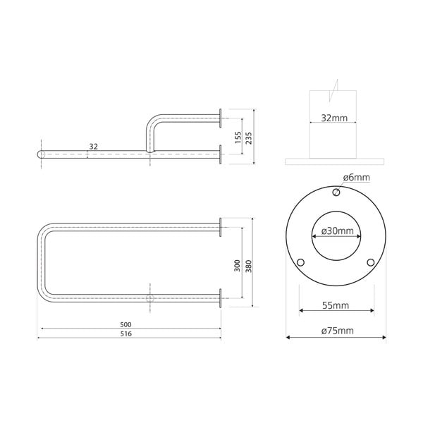 Stenski varnostni ročaj iz nerjavečega jekla 52 cm Handicap Right – Sapho-image-2