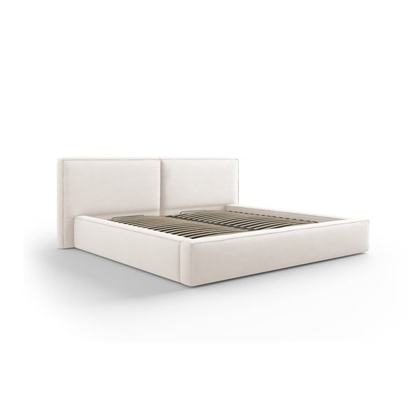 Bež oblazinjena zakonska postelja s prostorom za shranjevanje in letvenim dnom 140x200 cm Arendal – Cosmopolitan Design