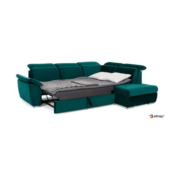 Zelena žametna raztegljiva/s prostorom za shranjevanje kotna sedežna garnitura (levi kot/v obliki črke L) Loreto – ELTAP-image-2