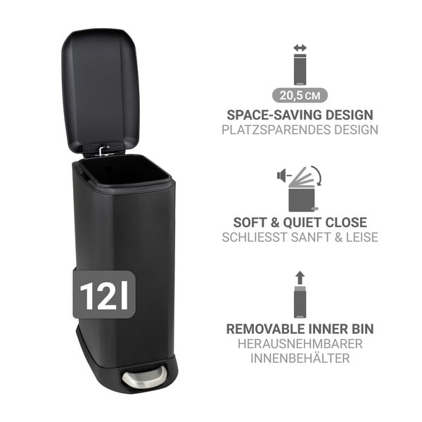 Mat črn jeklen koš za smeti s pedalom 12 l Design – Wenko-image-3