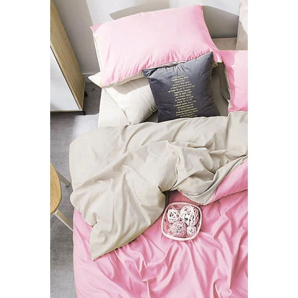 Rožnato-kremno bela podaljšana posteljnina za zakonsko posteljo z rjuho 200x220 cm - Mila Home