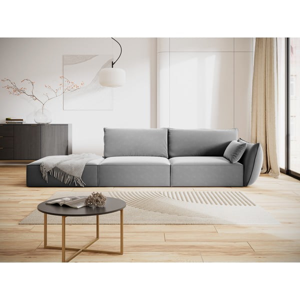 Svetlo siva žametna sedežna garnitura desni kot 264 cm Vanda – Mazzini Sofas-image-1