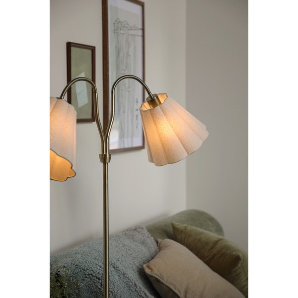 Bež/medeninasta lanena stoječa svetilka z upogljivo konstrukcijo (višina 149 cm) Veya – Markslöjd-image-1
