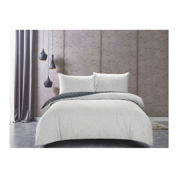 DecoKing Panels sivo-belo dvostransko posteljno perilo iz bombažnega satena, 155 x 200 cm-image-1