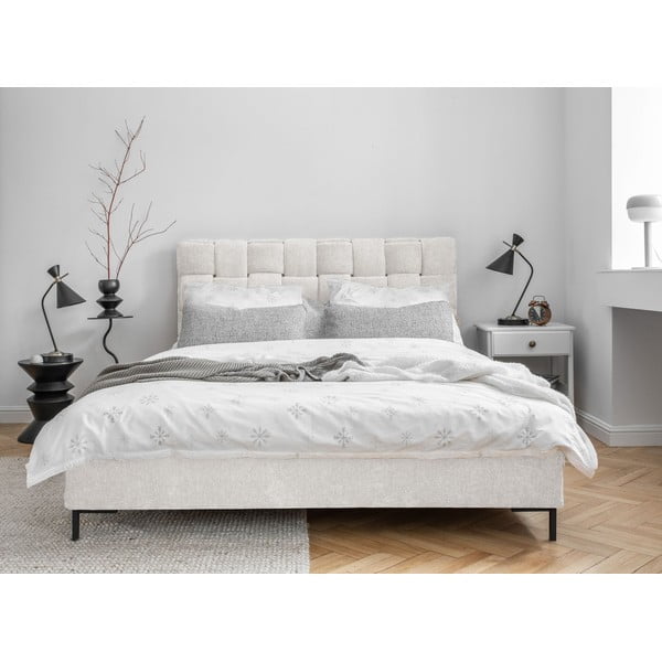 Kremno bela oblazinjena zakonska postelja z letvenim dnom 180x200 cm Eve – Miuform-image-1