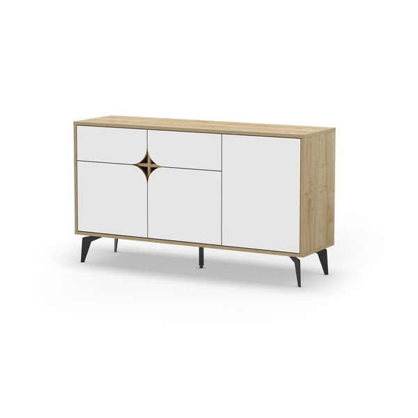 Bela/naravna nizka komoda v hrastovem dekorju 140x79 cm Nola – Marckeric-image-3