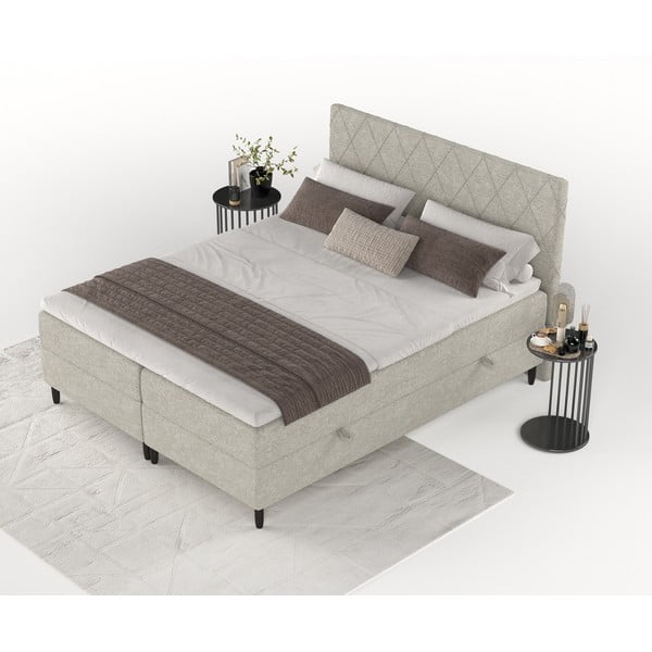Sivo-bež boxspring postelja s prostorom za shranjevanje 200x200 cm Gwen – Maison de Rêve-image-3