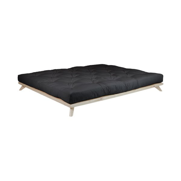 Dvoposteljna postelja iz borovega lesa z ležiščem Karup Design Senza Double Latex Natural Clear/Black, 140 x 200 cm
