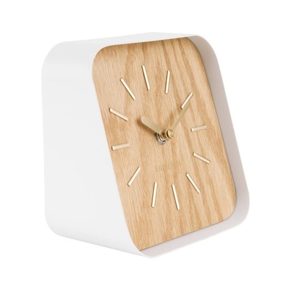 Bela kovinska namizna ura z leseno dekoracijo Karlsson Squared