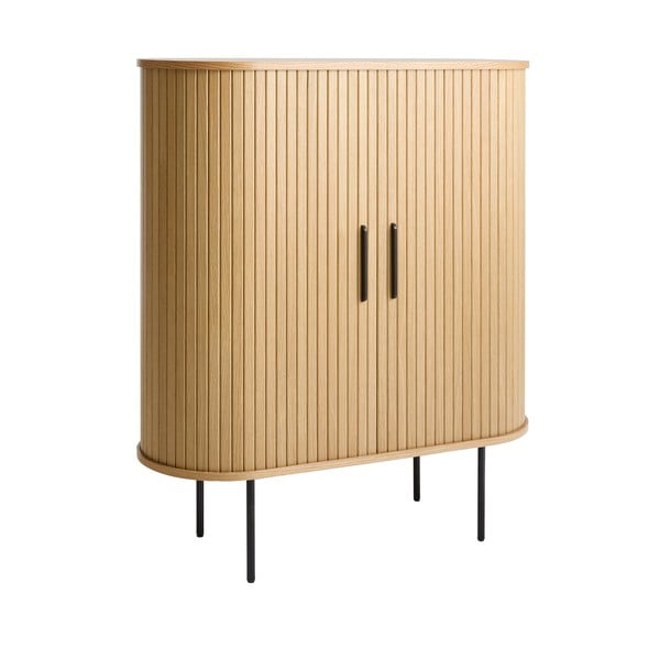 Vinska omara v hrastovem dekorju z drsnimi vrati v naravni barvi 100x118x40 cm Nola – Unique Furniture-image-1