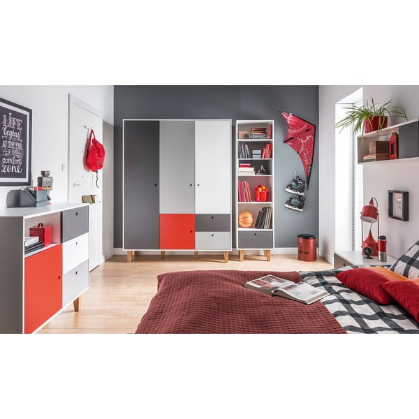 Bela in siva komoda z rdečimi podrobnostmi Vox Concept-image-1